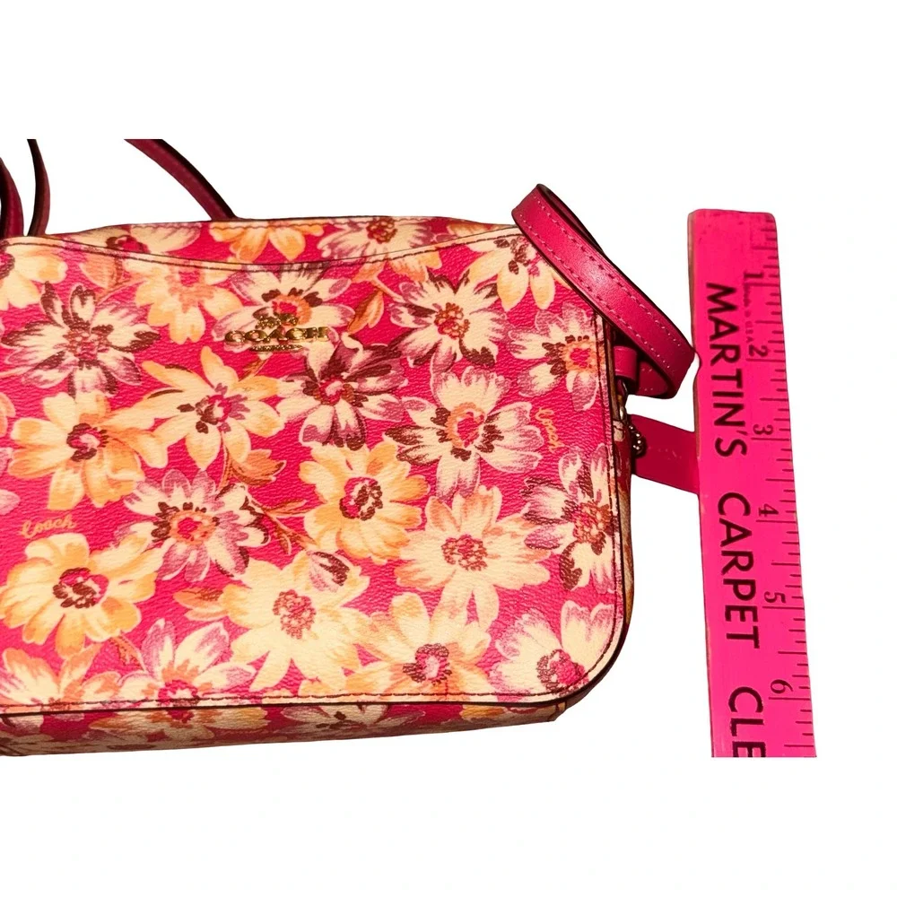 Coach Mini Camera Bag Gold Red Multi Floral Print Crossbody Handbag C8699